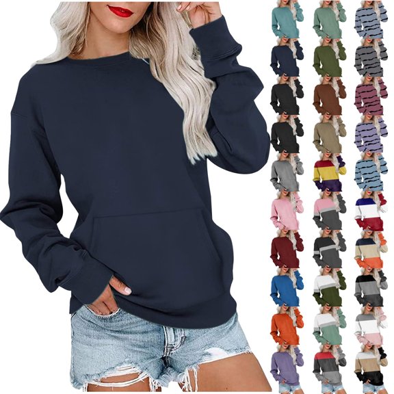 Dyegold Womens Sweatshirt Ladies Cute Crewneck Plain Shirts Cropped Sweatshirts For Women Oversized Sweater Cotton Linen Long Sleeve Christmas Hooded Sweatshirt Women Womens $15 & Under