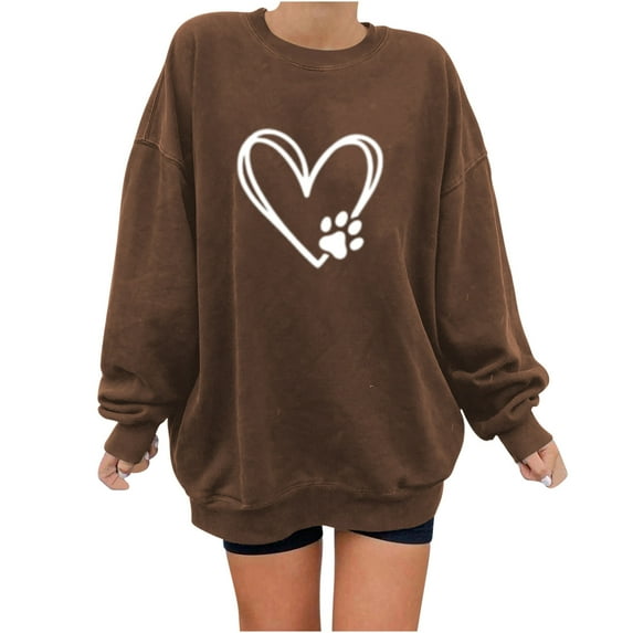 Dyegold Womens Sweatshirts Trendy Teen Girls Heart Print Graphic Womens Fall Oversized Sweaters For Women Work Office Sport Long Sleeve Christmas Women'S Fall Tops Holiday