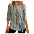 thumbnail image 1 of Dyegold Womens Tops 3/4 Length Sleeves Boho Western Tops Vintage Floral Side Twist Knot Blouses Dressy Casual Fall Shirt Tee, 1 of 5