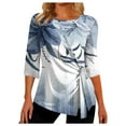thumbnail image 1 of Dyegold Womens Tops 3/4 Length Sleeves Boho Western Tops Vintage Floral Side Twist Knot Blouses Dressy Casual Fall Shirt Tee, 1 of 5