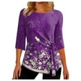 thumbnail image 1 of Dyegold Womens Tops 3/4 Length Sleeves Boho Western Tops Vintage Floral Side Twist Knot Blouses Dressy Casual Fall Shirt Tee, 1 of 5