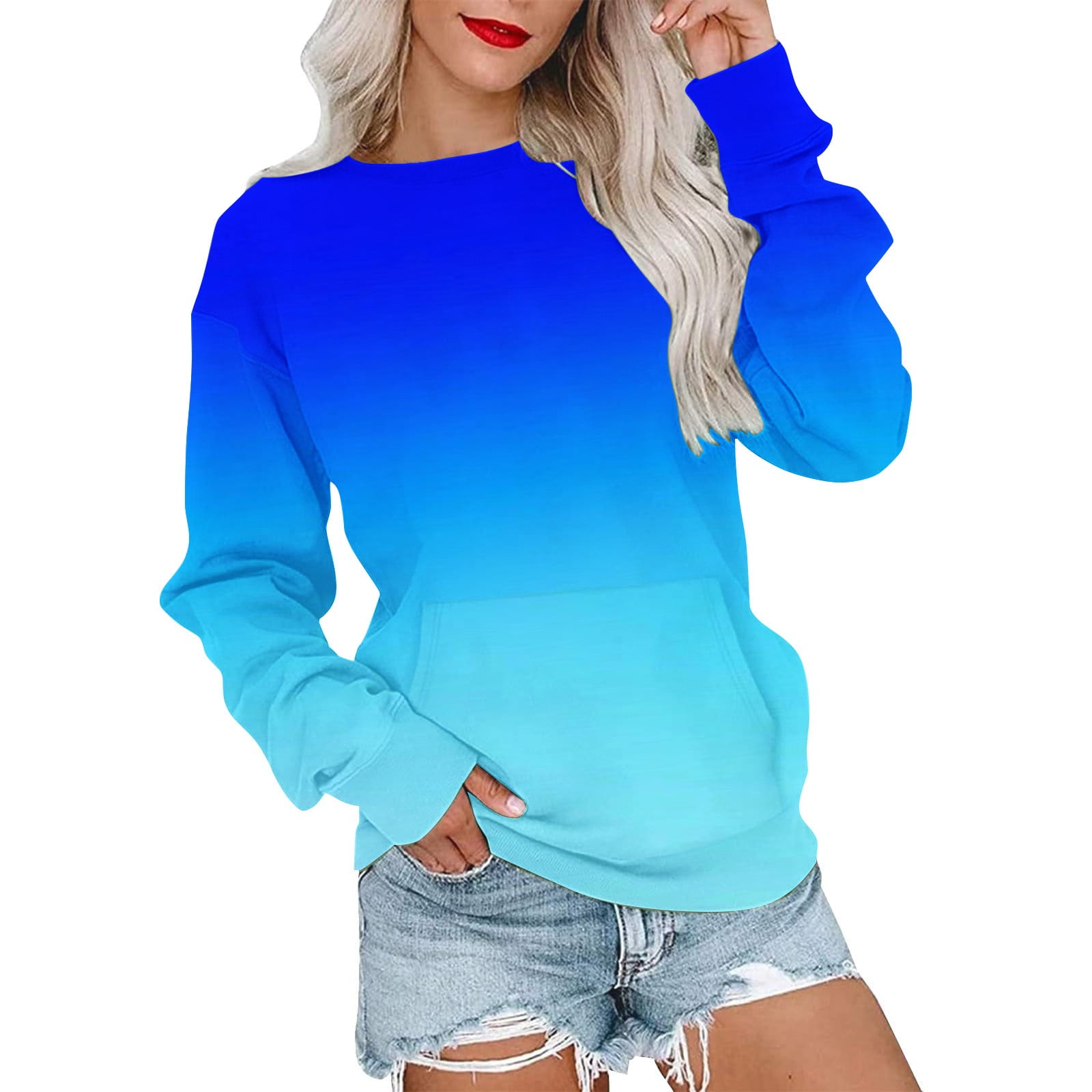 Dyegold Womens Long Sleeve Tops Savings Comfy Crew Neck Winter Ladies  Shirts Long Sleeve Western Plus Size Tops Essentials Tie Dye Pullover  Casual Fleece Oversized Hoodie Teen Girls Outfits Sweater 