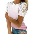 thumbnail image 1 of Dyegold Womens Tops Dressy Casual Summer Short Sleeve Lace Floral Shirts for Women Trendy Loose Patchwork Crewneck T-Shirts Blouses for Women Plus Tunic, 1 of 5