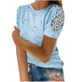 thumbnail image 1 of Dyegold Womens Tops Dressy Casual Summer Short Sleeve Lace Floral Shirts for Women Trendy Loose Patchwork Crewneck T-Shirts Blouses for Women Plus Tunic, 1 of 4