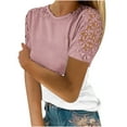 thumbnail image 1 of Dyegold Womens Tops Dressy Casual Summer Short Sleeve Lace Floral Shirts for Women Trendy Loose Patchwork Crewneck T-Shirts Blouses for Women Plus Tunic, 1 of 5