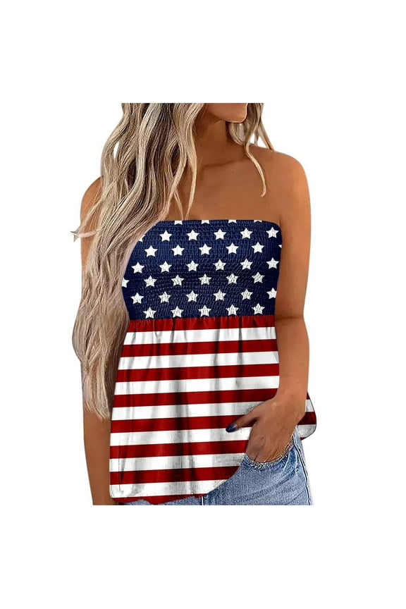 Dyegold Womens Tops Dressy Casual Summer Strapless Tube Tops for Women Butterfly Floral Sleeveless Casual Pleated Flowy Crop Tunic Blouses Shirt