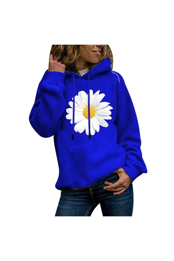 Dyegold Womens Winter Fashion 2023 Prime Winter Sweater Daisy Printed Graphic Loose Drawstring Shirts Trendy Plus Size Hoodie Hooded Casual Outfits Athletic Ladies Teen Girls Pullover