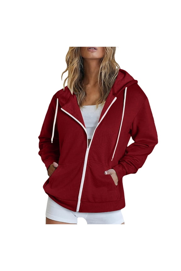 Dyegold Zip Up Hoodies For Women Teen Girls Cute Y2k Hoodies Fall Long Sleeve Full Zip Jackets Hooded Sweatshirt With Pocket