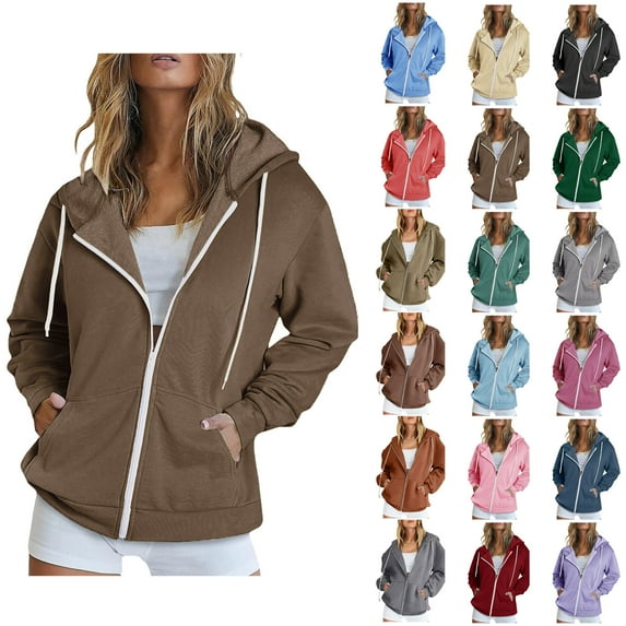 Dyegold Zip Up Hoodies For Women Teen Girls Cute Y2k Hoodies Fall Long Sleeve Full Zip Jackets Hooded Sweatshirt With Pocket