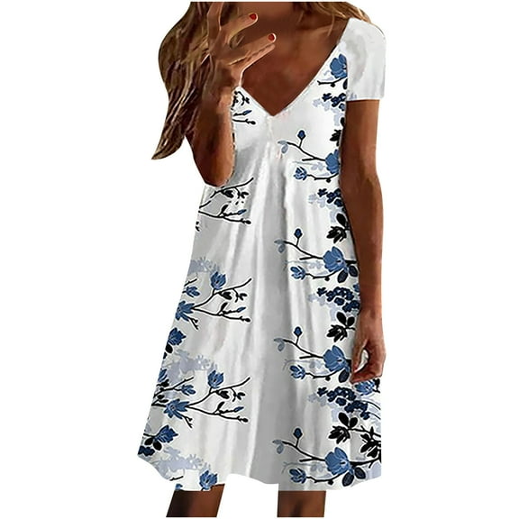 Dyegold for Women Casual Summer - Beach Dresses for Women Casual Summer Sleeveless Knee Length A Line Dress V Neck Cami Floral Vacation Tunic Dress