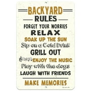 Dyenamic Art Backyard Rules Metal Sign Play with Dogs Decor, Beige - (12”x18”)