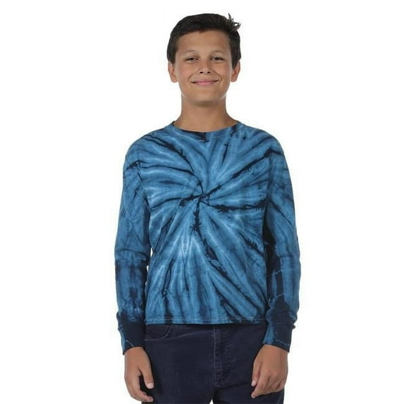 Dyenomite B05014353 Youth Cyclone Tie-Dyed Long Sleeve T-Shirt, Silver - Small