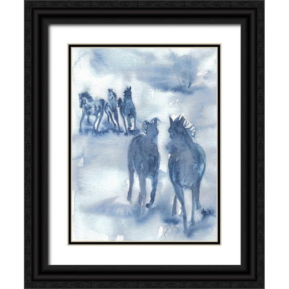 Dyer, Beverly 12x14 Black Ornate Wood Framed with Double Matting Museum Art Print Titled - Thundering Hooves