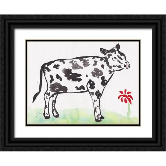 Dyer, Beverly 14x11 Black Ornate Wood Framed with Double Matting Museum Art Print Titled - Farmhouse Cow
