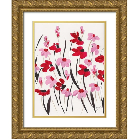 Dyer, Beverly 15x18 Gold Ornate Wood Framed with Double Matting Museum Art Print Titled - Pink and Red Field I