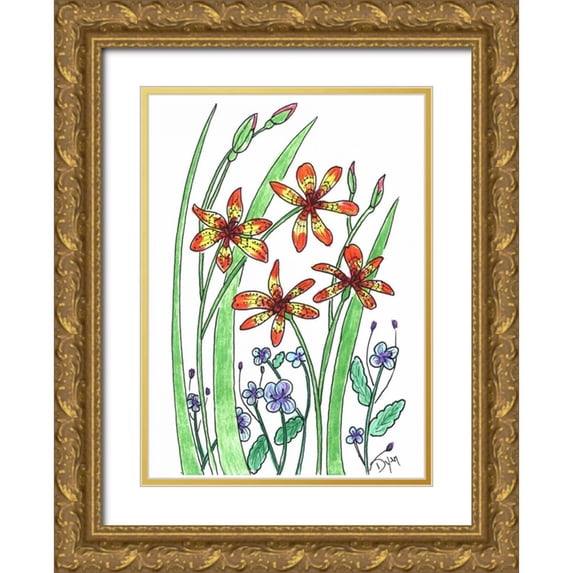 Dyer, Beverly 24x32 Gold Ornate Wood Framed with Double Matting Museum Art Print Titled - Blackberry Lily