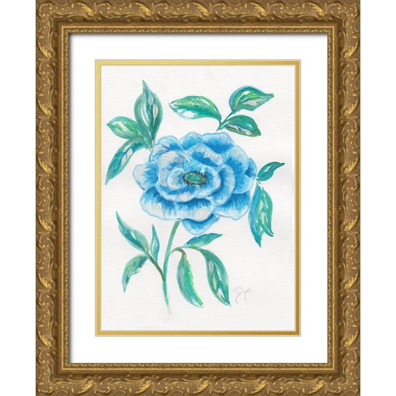 Dyer, Beverly 24x32 Gold Ornate Wood Framed with Double Matting Museum Art Print Titled - Floral Blue 1