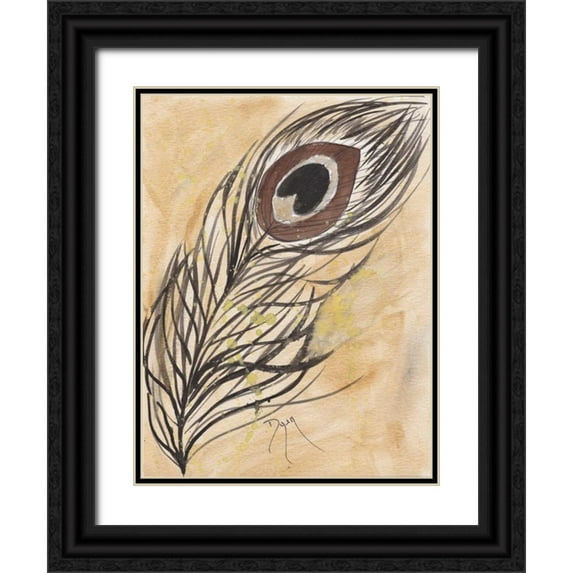 Dyer, Beverly 25x32 Black Ornate Wood Framed with Double Matting Museum Art Print Titled - Peacock Feather