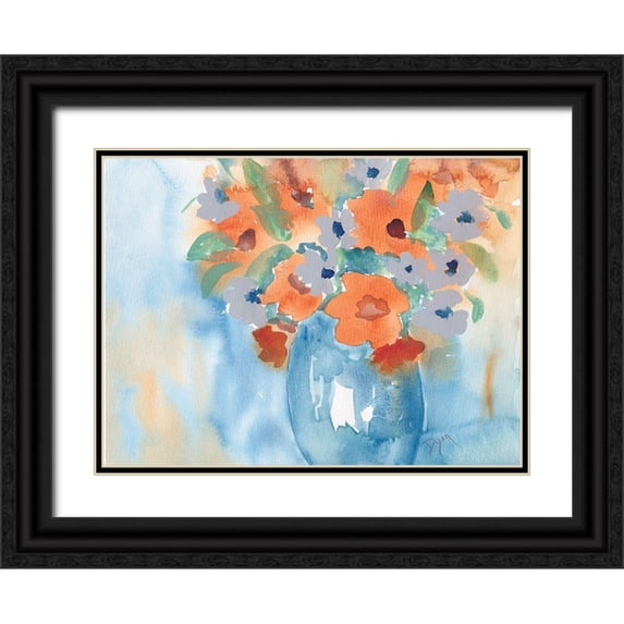 Dyer, Beverly 32x25 Black Ornate Wood Framed with Double Matting Museum Art Print Titled - Orange Blue Bouquet