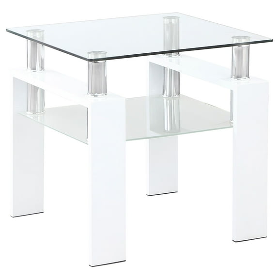 Coaster Dyer Metal Square Glass Top End Table With Shelf White