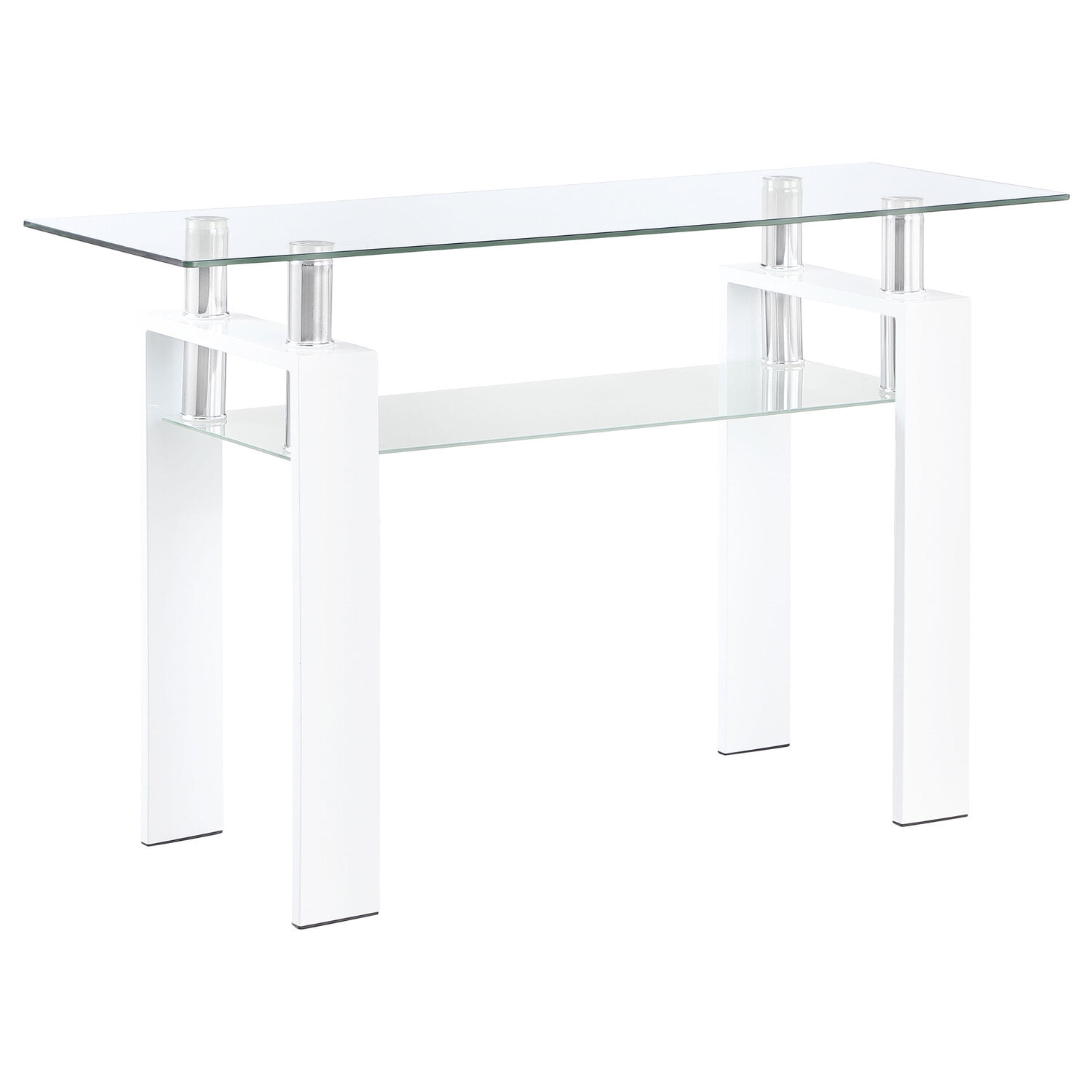 White Metal and Glass Rectangular Sofa Table with Shelf