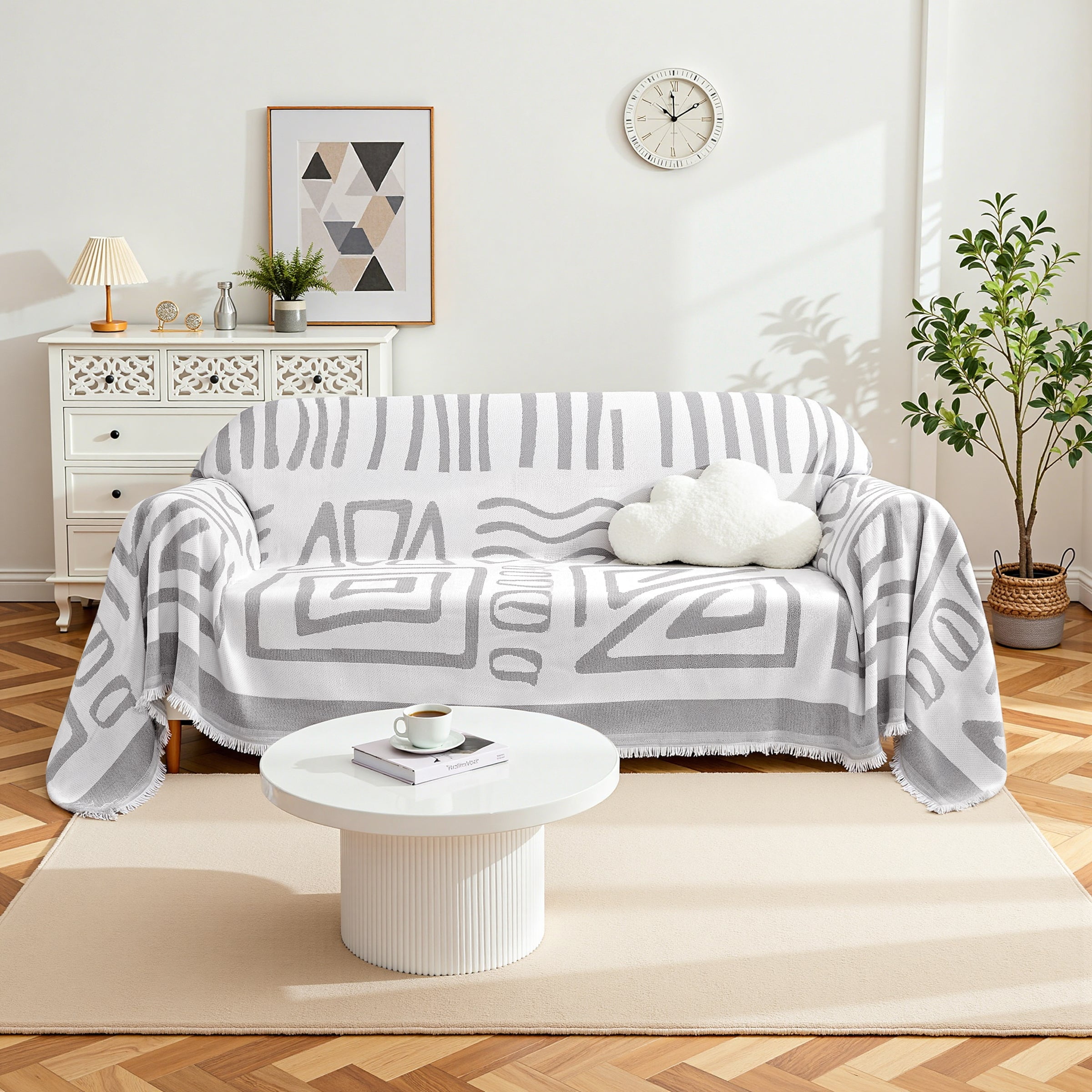 Dyfun Boho Reversible Loveseat Cover - Pet-Proof Chenille Sofa Protector & Decorative Throw for 2-Cushion Couches, 71"x118"