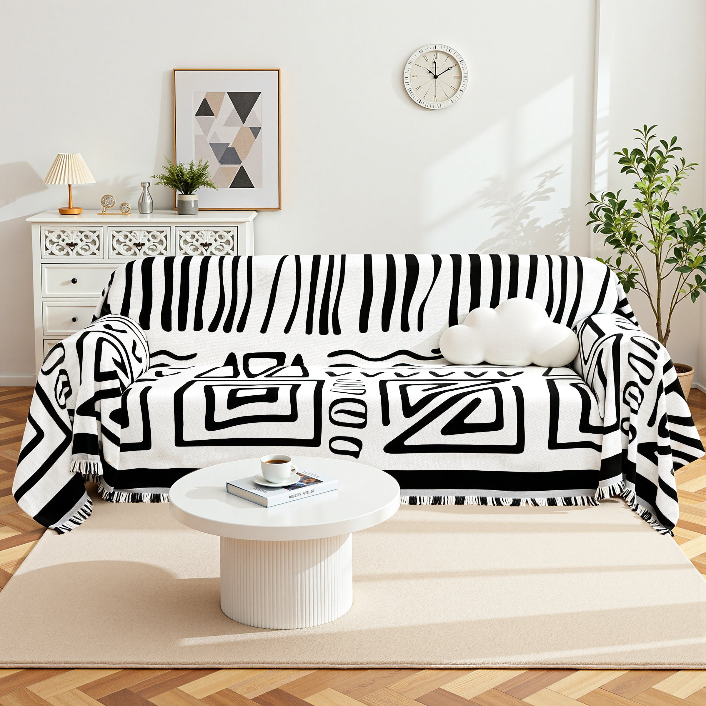 Dyfun Boho Reversible Oversized Sofa Cover -Pet-Proof Chenille Couch Protector & Decorative Throw for Sectionals, 71"x150"