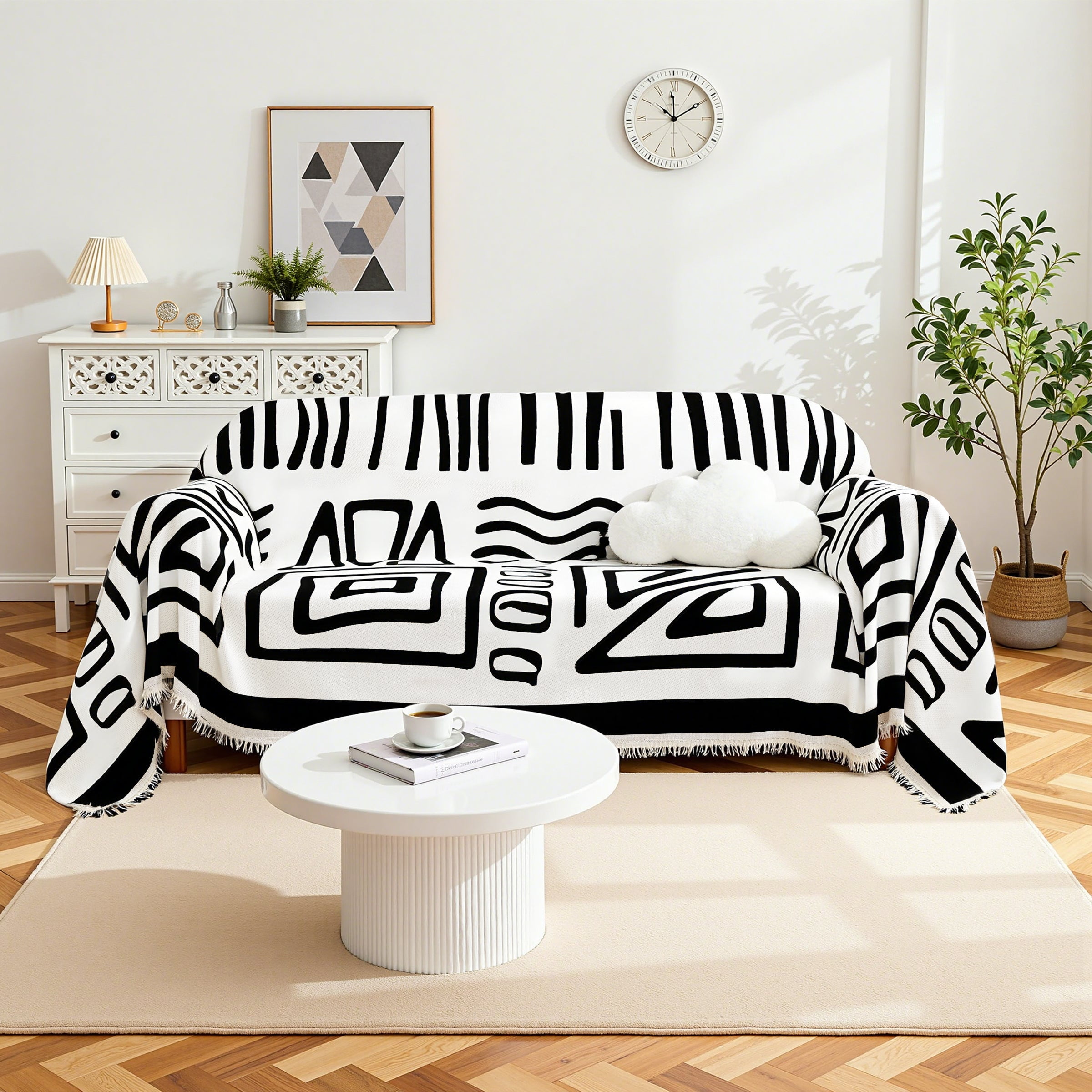Dyfun Boho Reversible Sofa Cover - Pet-Proof Chenille Couch Protector & Decorative Throw for 3-Cushion Couches, 71"x134"