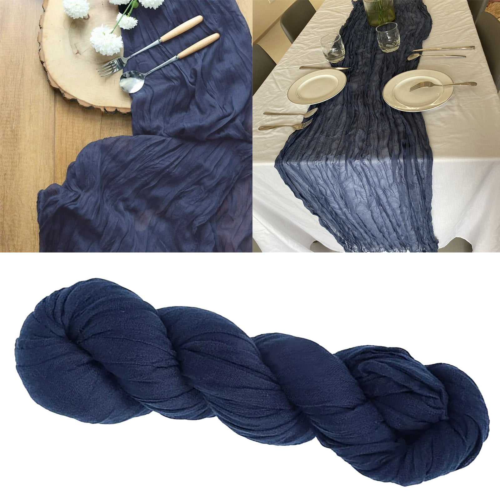 Dyfzdhu 10FT Navy Blue Cheesecloth Table Runner Fabric Boho Wedding