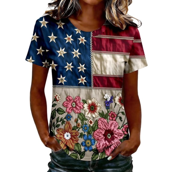 Dyfzdhu 250th Anniversary Usa Shirt T Shirts For Women Fashion Tops Printed Short Sleeves Blouse Round Neck T Shirt