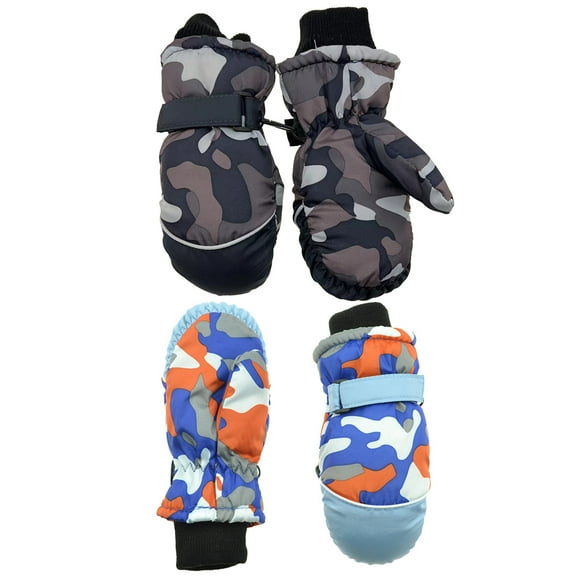 Dyfzdhu 2Pairs Children Baby Boys Girls Camouflage Winter Warm Water-proof Outdoors Skiing Gloves Kids Full Finger Mittens Gloves