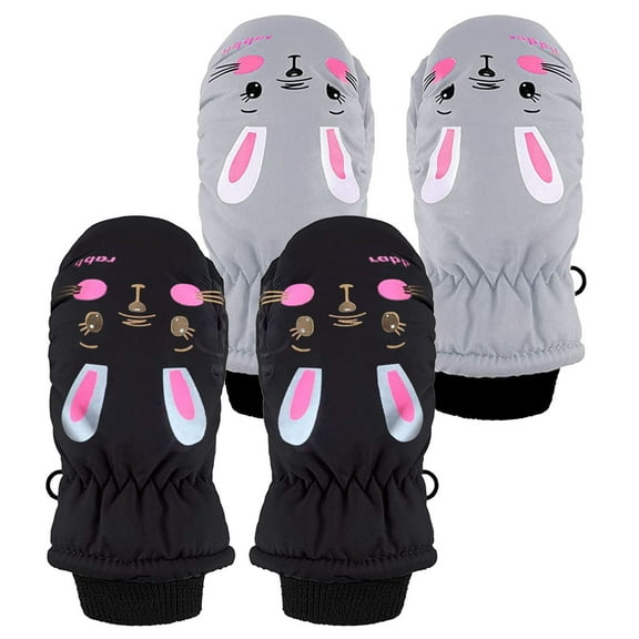 Dyfzdhu 2Pairs Children Baby Boys Girls Cartoon Winter Warm Water-proof Outdoors Skiing Gloves Kids Full Finger Mittens Gloves