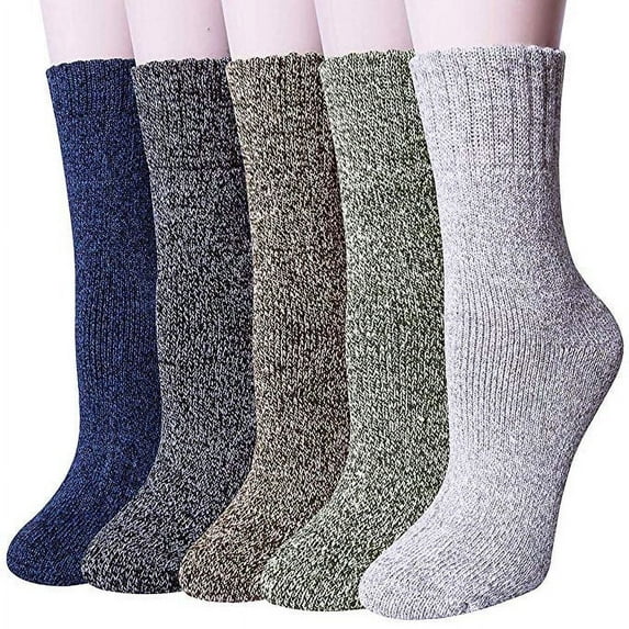 Dyfzdhu 5 Pairs Of Socks For Men Solid Color Thick Wool Socks Autumn Winter Soft Warm Comfort Crew Socks