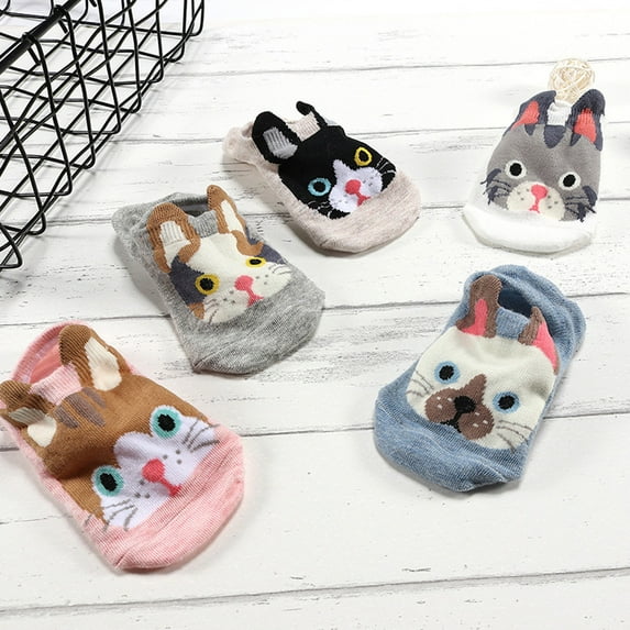 Dyfzdhu 5pcs Women Socks Cute Cat Graphic Low Cut Casual Socks Breathable