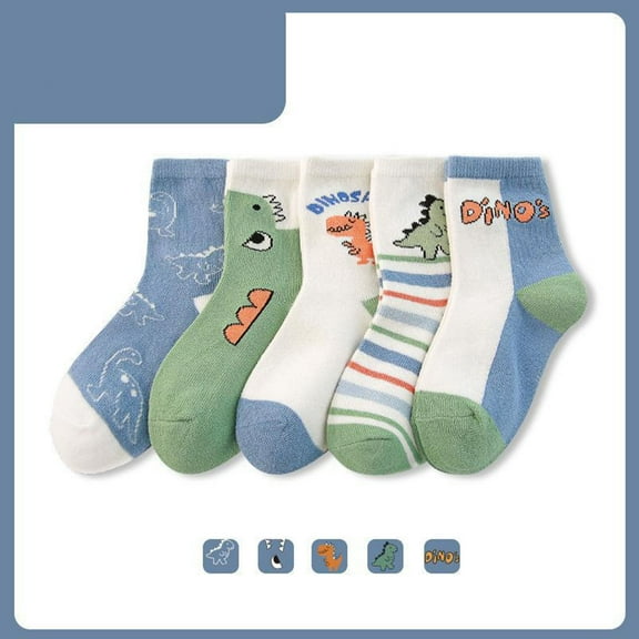Dyfzdhu Autumn Winter Children Socks Cartoon Cute Dinosaur Print Comfortable Warm Crew Socks Kids Toddler Boys Girls Comfy Tube Socks