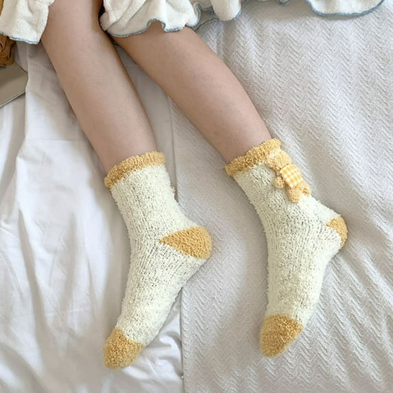 Dyfzdhu Autumn Winter Socks For Women 3D Pattern Comfortable Coral Socks Thickened Thermak Fuzzy Floor Stockings Tube Socks