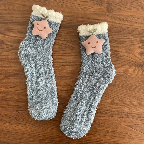 Dyfzdhu Autumn Winter Socks For Women Solid Color Coral Mid Tube Socks Thickened Thermal Crew Socks