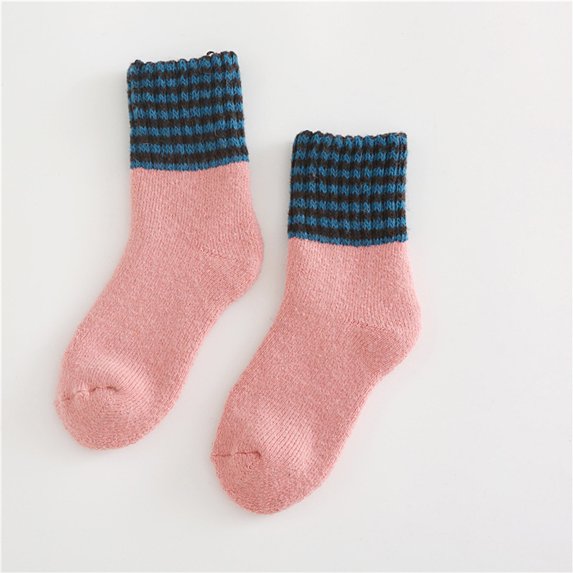 Dyfzdhu Autumn Winter Warm Striped Home Wool Socks For Women Solid Color Thickened Crew Socks