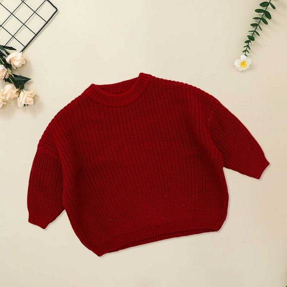 Dyfzdhu Baby Girl Solid Knit Sweater Infant Boy Cotton Long Sleeve Pullover Top Fall Winter