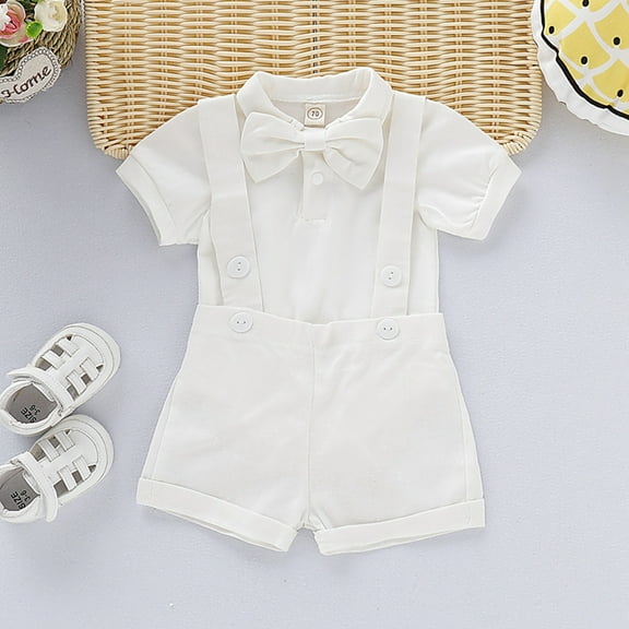 Dyfzdhu Baby Solid Suspenders Shorts Set Strap Outfits Boys Gentleman Romper Boys Outfits&Set