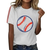 Dyfzdhu Baseball Shirts Women 2025 Summer Casual Baseball Graphic Tees Short Sleeve Crew Neck Loose Fit T Shirts White