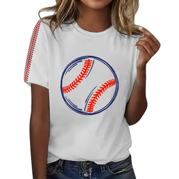 Dyfzdhu Baseball Shirts Women 2025 Summer Casual Baseball Graphic Tees Short Sleeve Crew Neck Loose Fit T Shirts White
