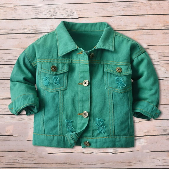 Dyfzdhu Boys Girls Denim Jacket Kids Toddler Button Down Jeans Top Coat Outerwear Casual Clothes