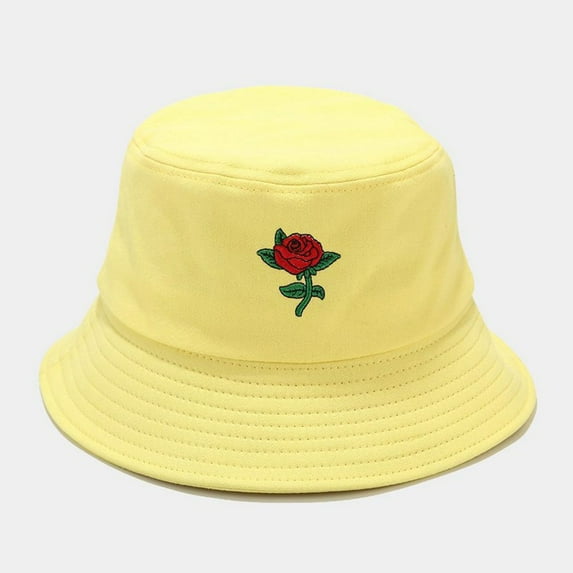 Dyfzdhu Bucket Hats Unisex Adult Women Men Rose Print Fisherman Hat Sunscreen Outdoors Flower Cap