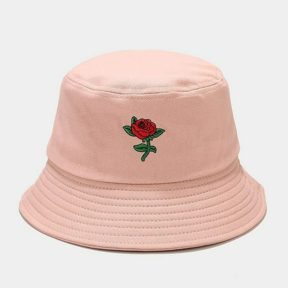 Dyfzdhu Bucket Hats Unisex Adult Women Men Rose Print Fisherman Hat Sunscreen Outdoors Flower Cap