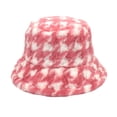 thumbnail image 1 of Dyfzdhu Bucket Hats for Women Trendy Houndstooth Plaid Fall Winter Fleece Cap Pink, 1 of 3