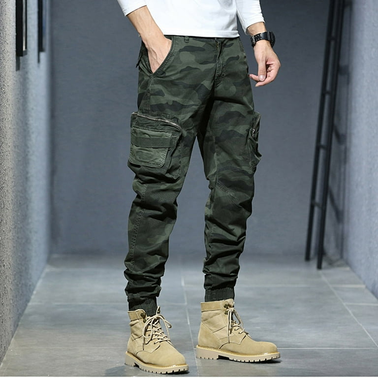 Dyfzdhu Cargo Pants For Men Fashion Casual Loose Cotton Plus Size Pocket  Lace Up Camouflage Pants Trousers Overall 
