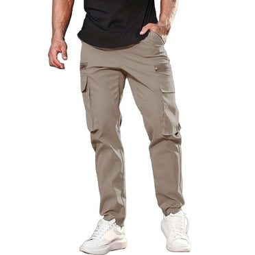 Dyfzdhu Cargo Pants for Men Casual Waisted Multi Pocket Solid Color Zipper Pants Work Coffee