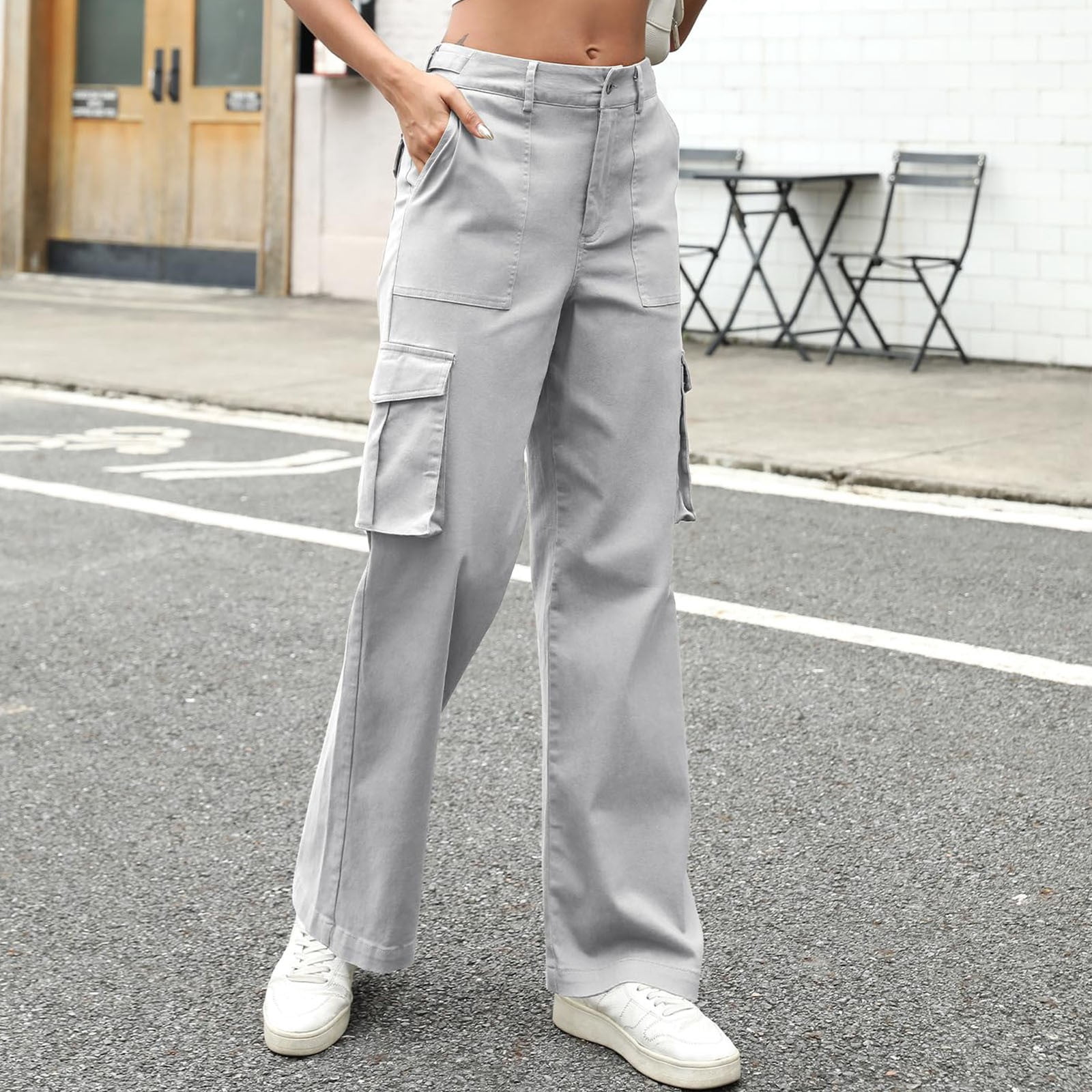 Dyfzdhu Cargo Pants for Women Pants High Waist Casual Wide Leg