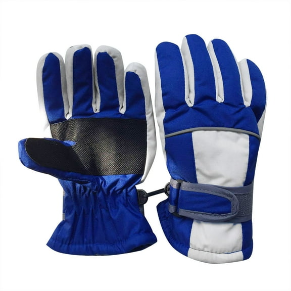 Dyfzdhu Children Color Stitching Ski Waterproof Wear Resistant Cold Warm Gloves Dark Blue
